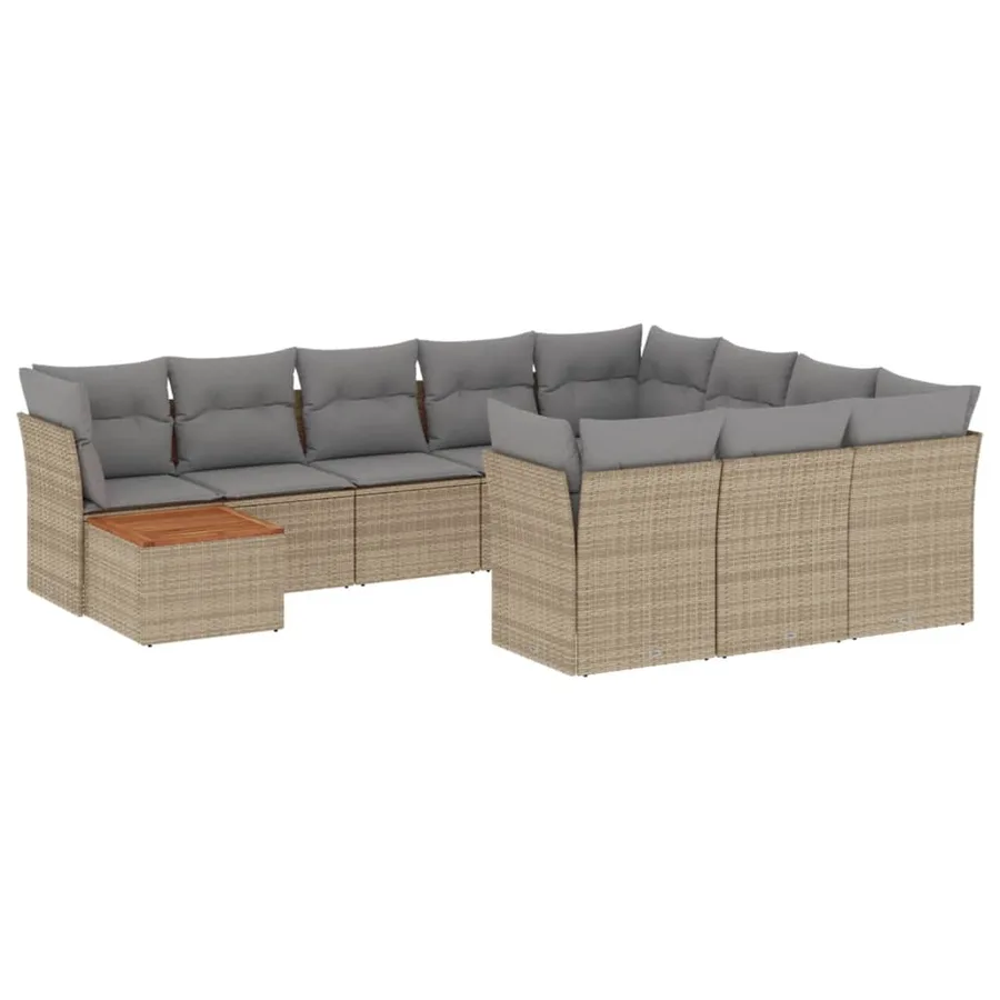 Salon de jardin 11 pcs avec coussins beige résine tressée - 2