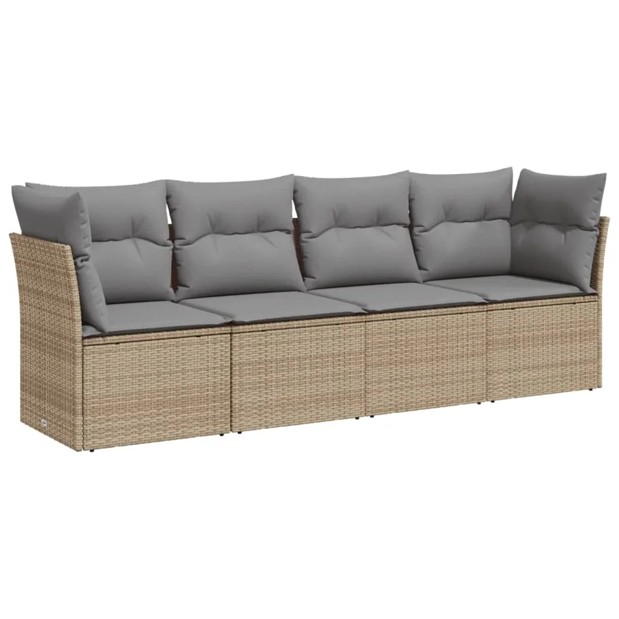 Salon de jardin avec coussins 4 pcs beige résine tressée - 2