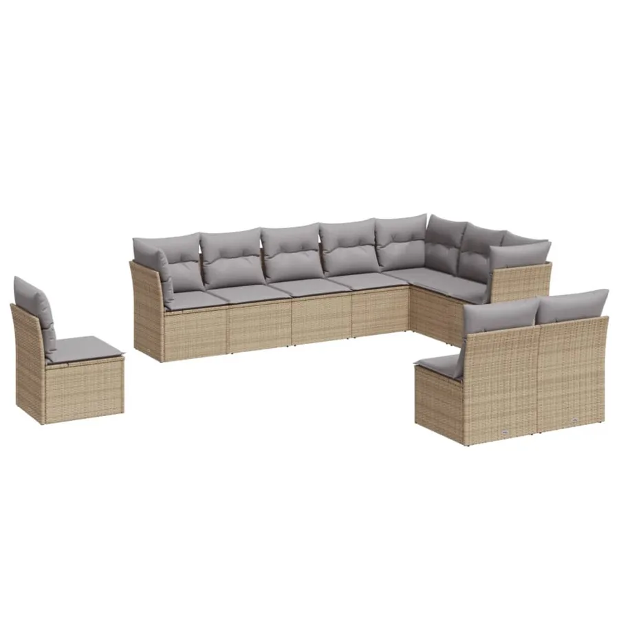 Salon de jardin avec coussins 10 pcs beige résine tressée - 2