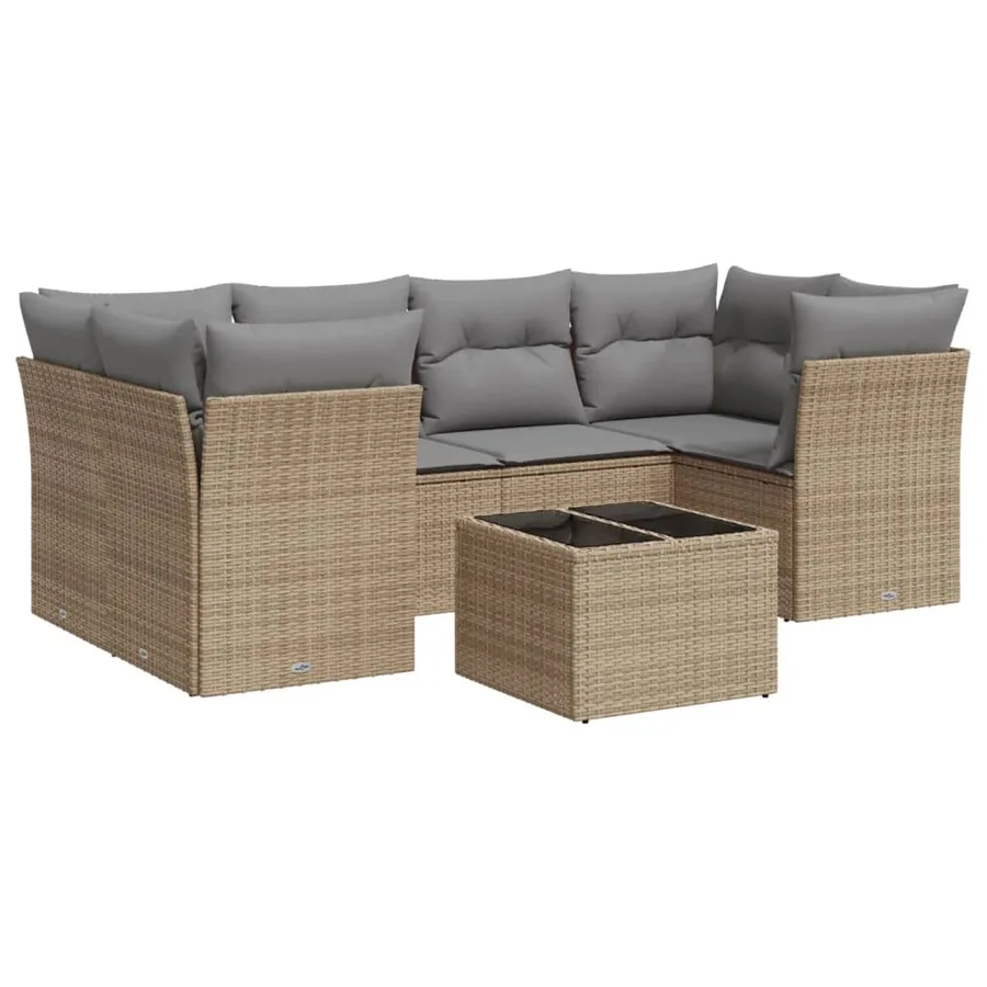 Salon de jardin avec coussins 7 pcs beige résine tressée - 2