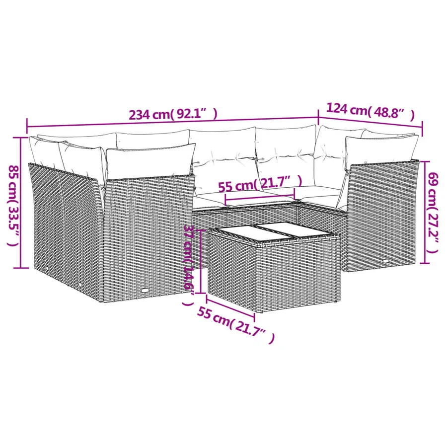 Salon de jardin avec coussins 7 pcs beige résine tressée - 3