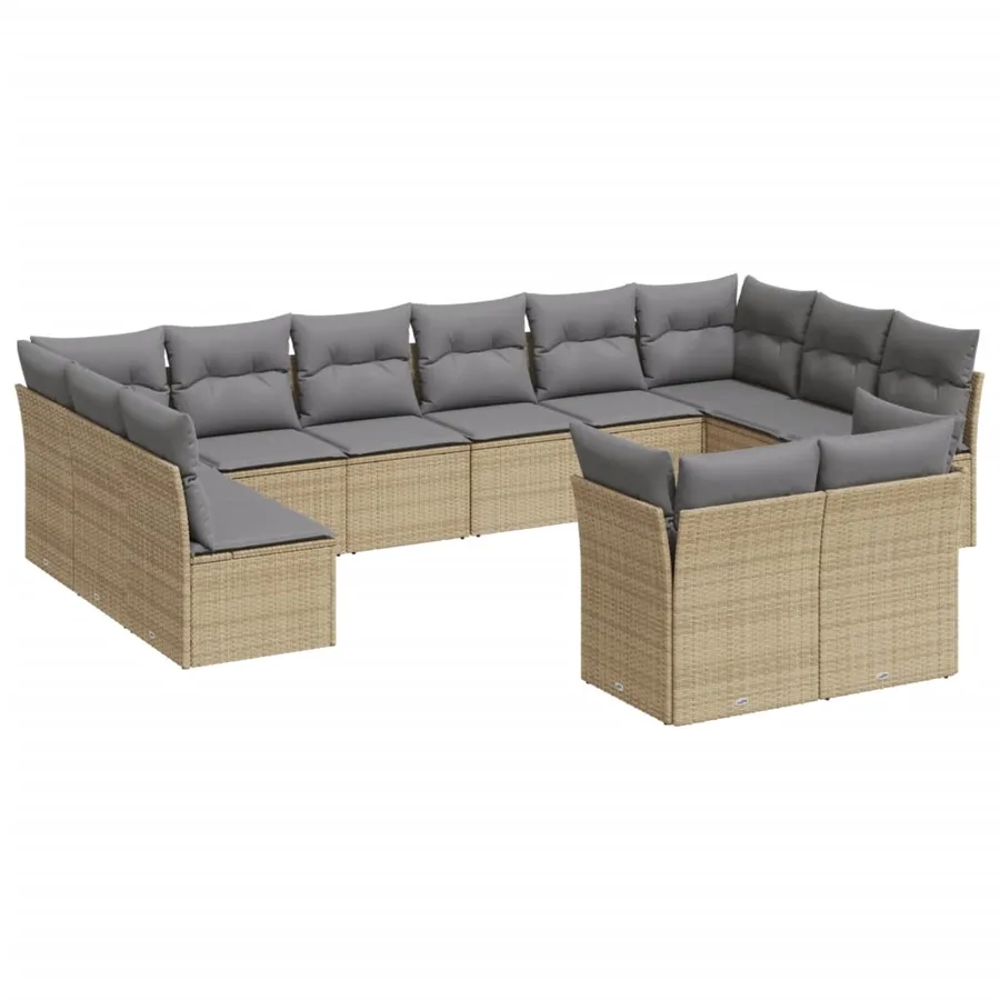 Salon de jardin avec coussins 12 pcs beige résine tressée - 2