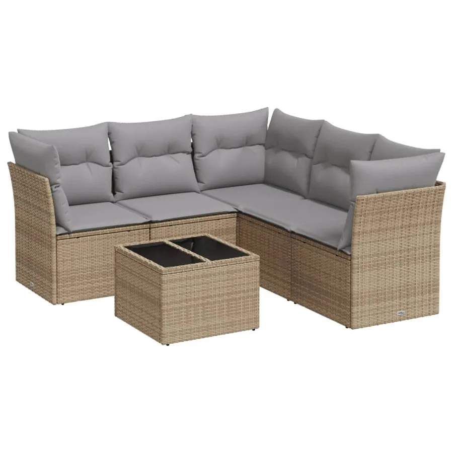 Salon de jardin avec coussins 6 pcs beige résine tressée - 2