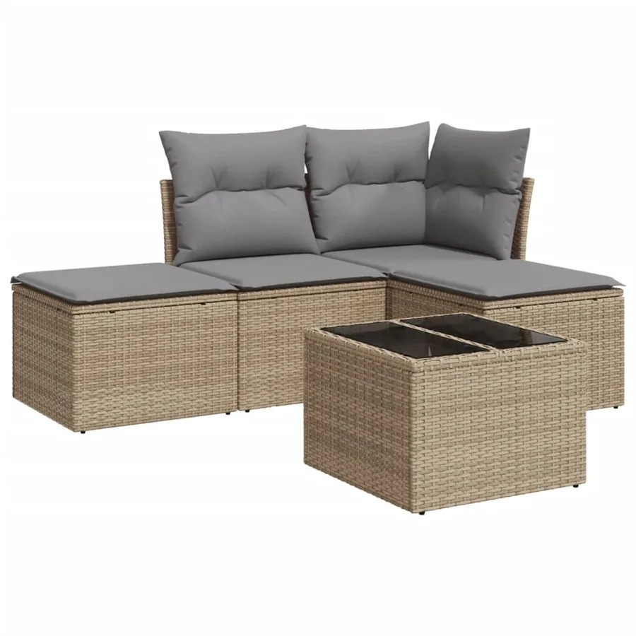 Salon de jardin avec coussins 5 pcs beige résine tressée - 2