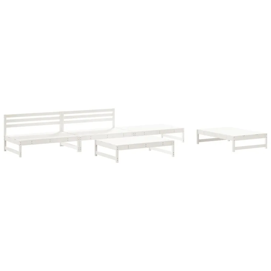 Salon de jardin 5 pcs blanc bois massif de pin - 2
