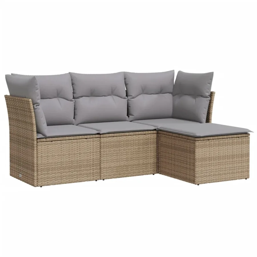 Salon de jardin avec coussins 4 pcs beige résine tressée - 2