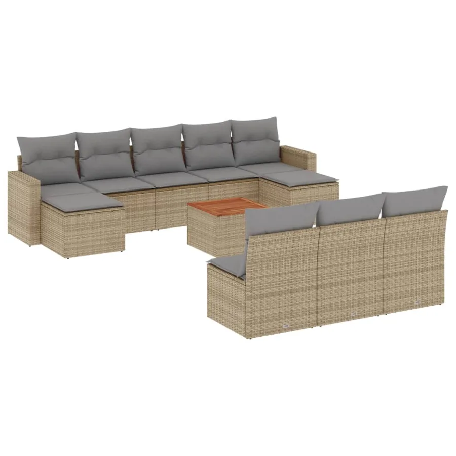Salon de jardin 11 pcs avec coussins beige résine tressée - 2