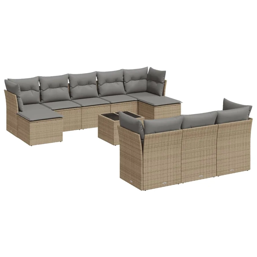 Salon de jardin 11 pcs avec coussins beige résine tressée - 2