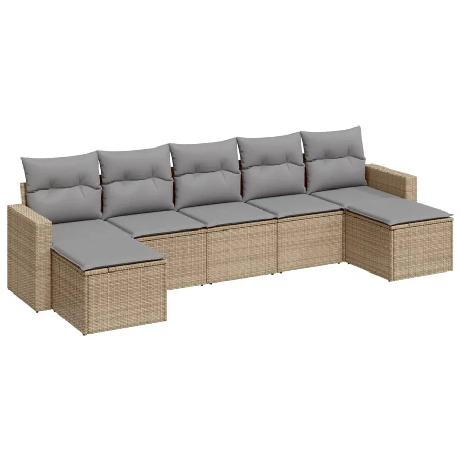Salon de jardin avec coussins 7 pcs beige résine tressée - 2