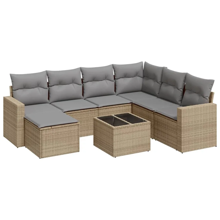 Salon de jardin avec coussins 8 pcs beige résine tressée - 2