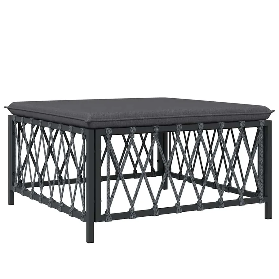 Repose-pied de jardin avec coussin anthracite tissu tissé - 2