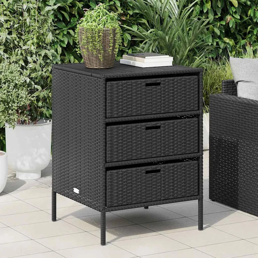 Armoire de rangement de jardin noir 55x59x80 cm résine tressée - 3