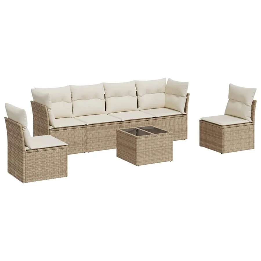 Salon de jardin avec coussins 7 pcs beige résine tressée - 2