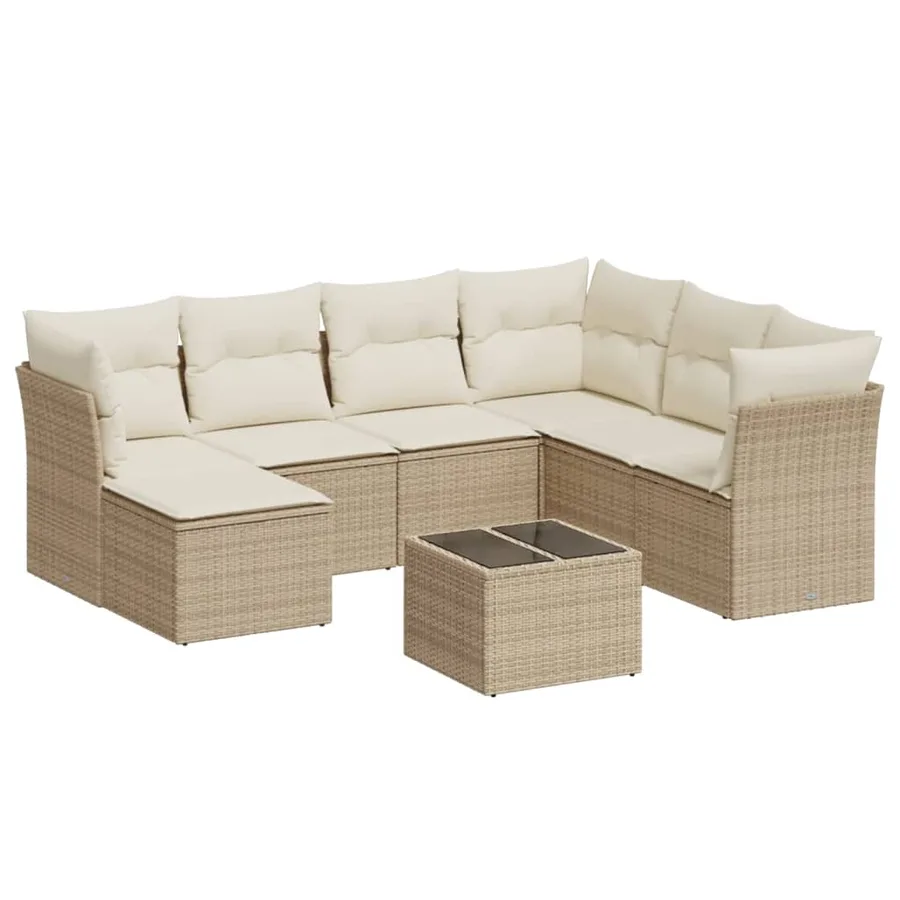 Salon de jardin avec coussins 8 pcs beige résine tressée - 2