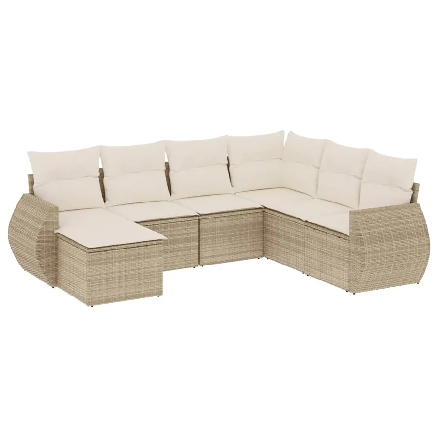 Salon de jardin avec coussins 7 pcs beige résine tressée - 2