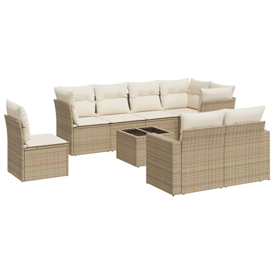 Salon de jardin avec coussins 9 pcs beige résine tressée - 2