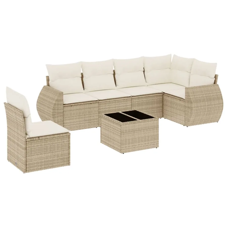 Salon de jardin avec coussins 7 pcs beige résine tressée - 2