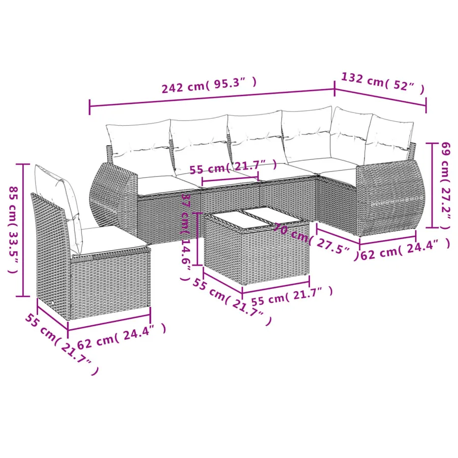 Salon de jardin avec coussins 7 pcs beige résine tressée - 8