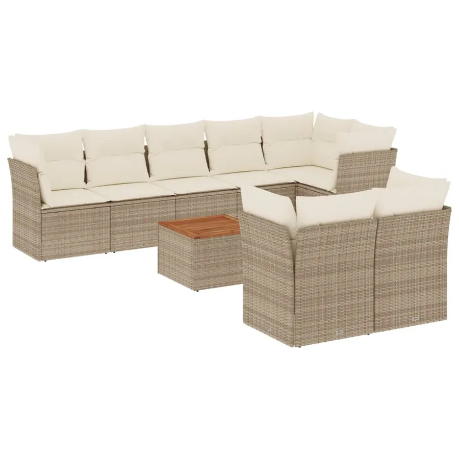 Salon de jardin avec coussins 9 pcs beige résine tressée - 2