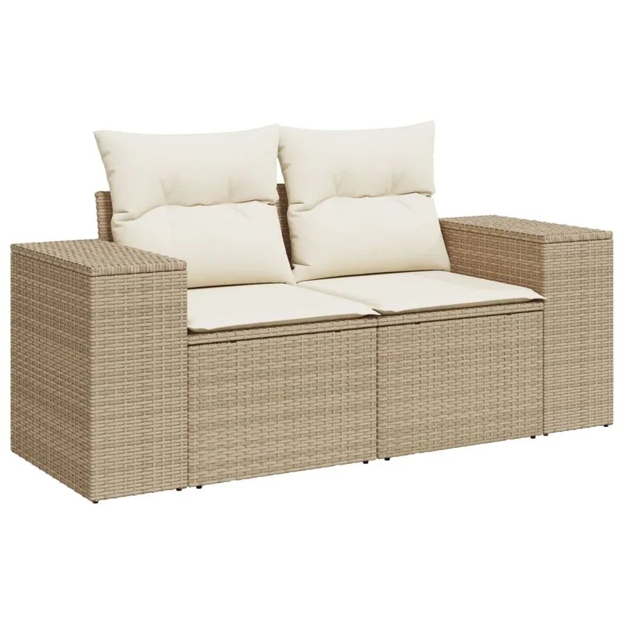 Salon de jardin avec coussins 9 pcs beige résine tressée - 4