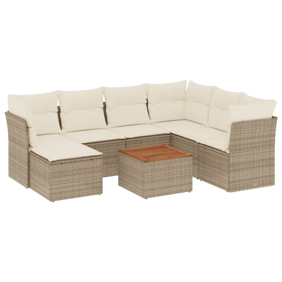 Salon de jardin avec coussins 8 pcs beige résine tressée - 2