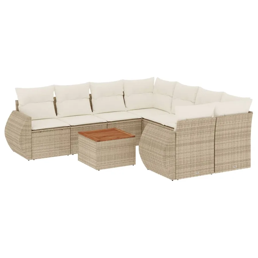 Salon de jardin avec coussins 9 pcs beige résine tressée - 2