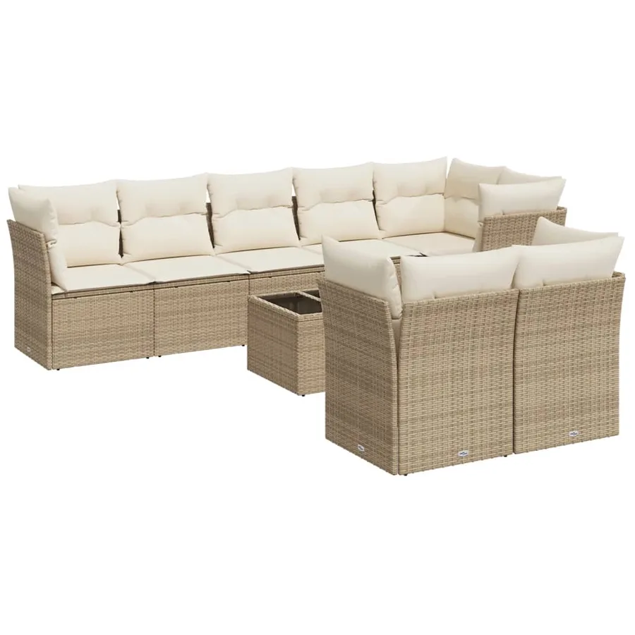 Salon de jardin avec coussins 9 pcs beige résine tressée - 2