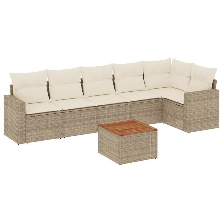 Salon de jardin avec coussins 7 pcs beige résine tressée - 2
