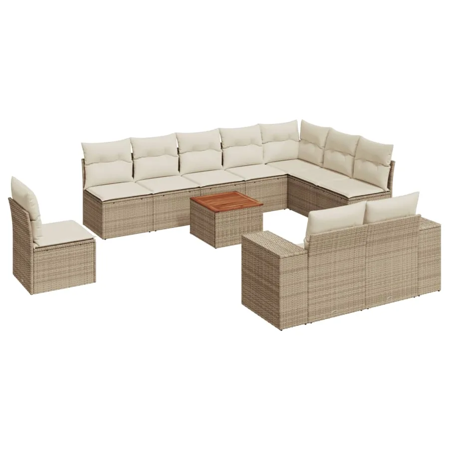 Salon de jardin 11 pcs avec coussins beige résine tressée - 2