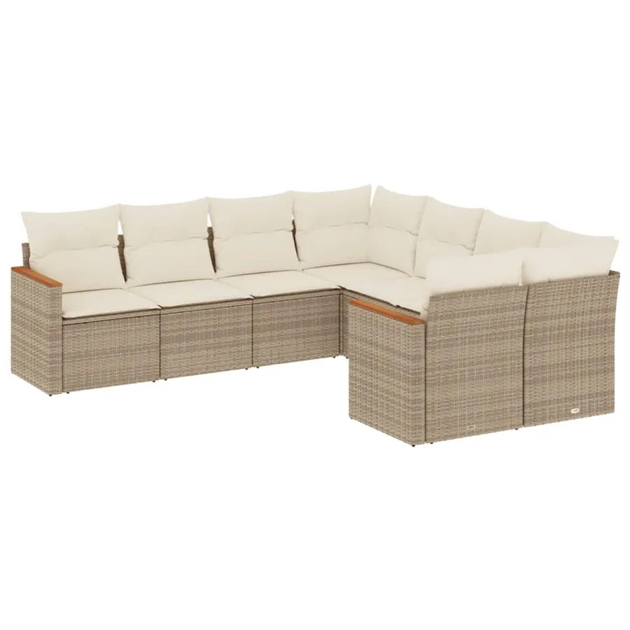 Salon de jardin avec coussins 8 pcs beige résine tressée - 2