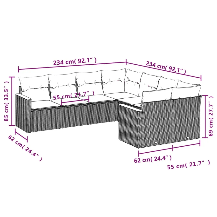 Salon de jardin avec coussins 8 pcs beige résine tressée - 7