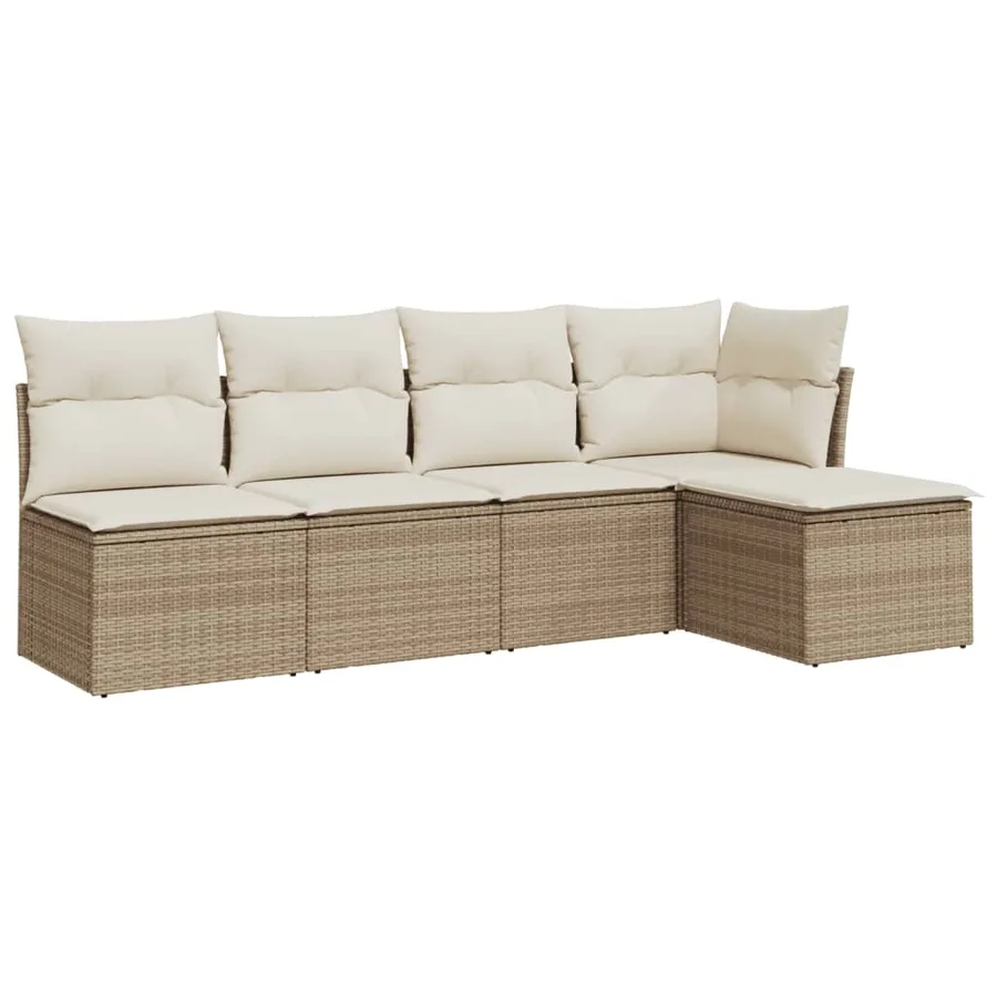 Salon de jardin avec coussins 5 pcs beige résine tressée - 2
