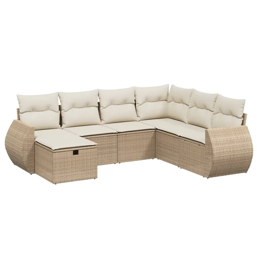 Salon de jardin avec coussins 7 pcs beige résine tressée - 2