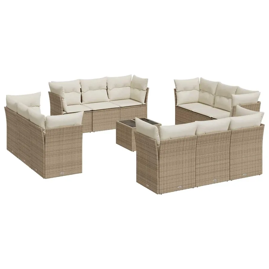 Salon de jardin avec coussins 13 pcs beige résine tressée - 2