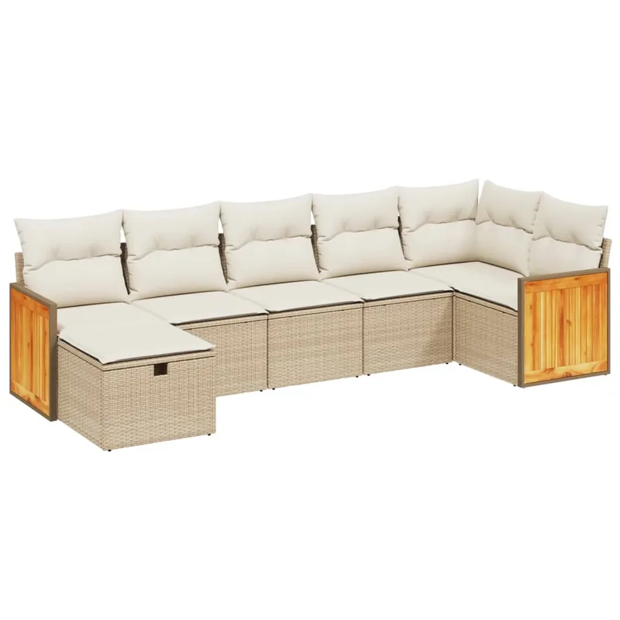 Salon de jardin avec coussins 7 pcs beige résine tressée - 2