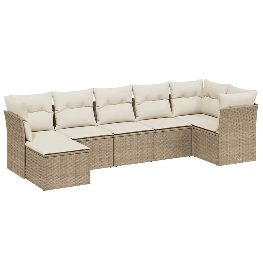 Salon de jardin avec coussins 7 pcs beige résine tressée - 2