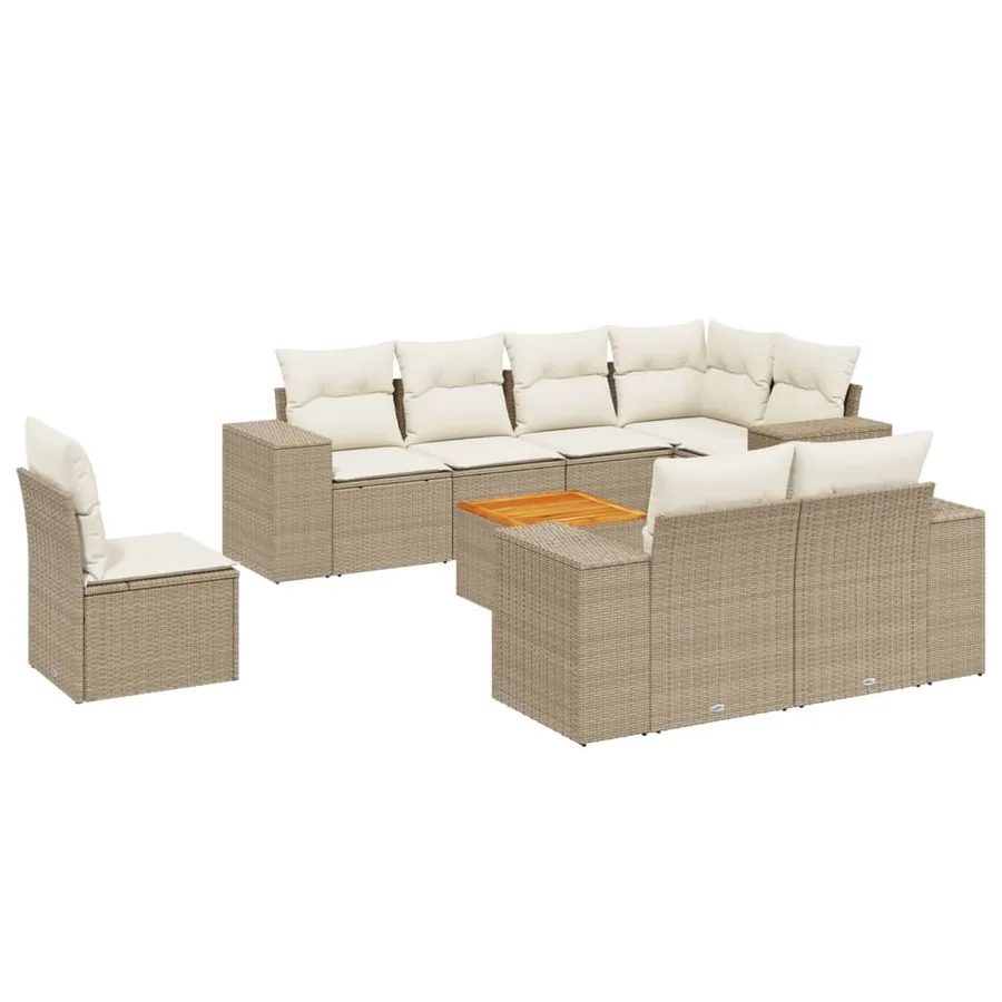 Salon de jardin avec coussins 9 pcs beige résine tressée - 2