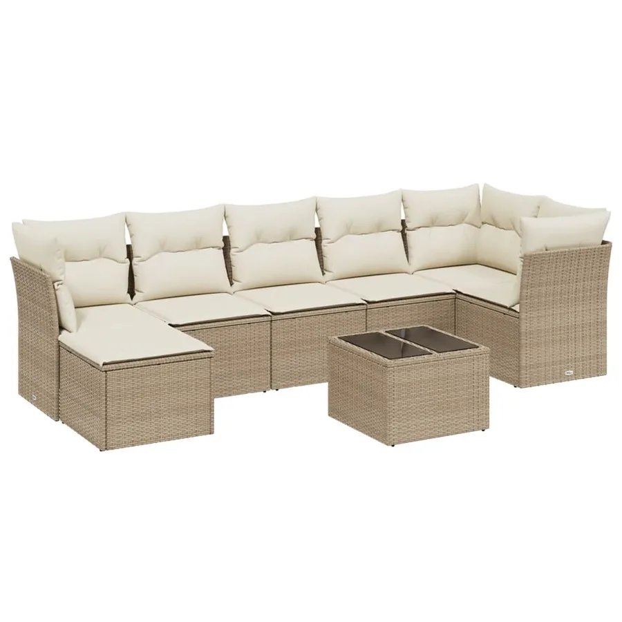 Salon de jardin avec coussins 8 pcs beige résine tressée - 2