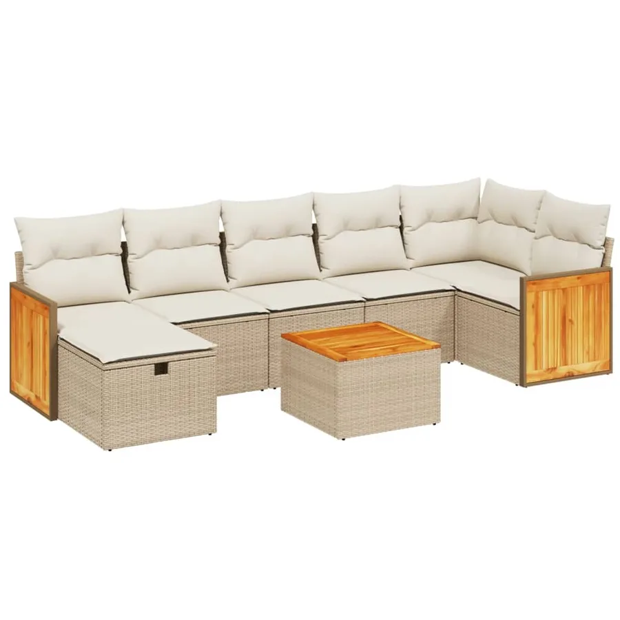 Salon de jardin avec coussins 8 pcs beige résine tressée - 2