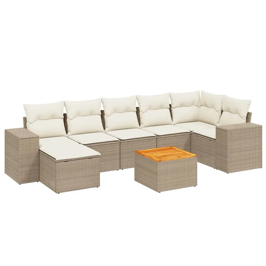 Salon de jardin avec coussins 8 pcs beige résine tressée - 2