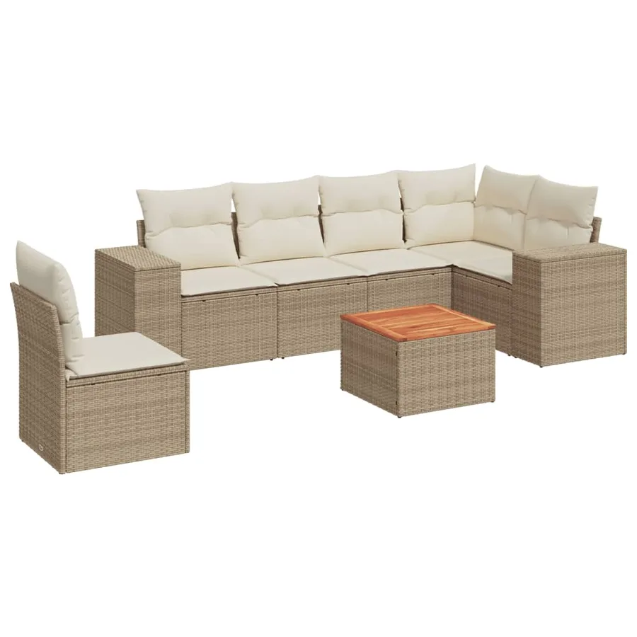 Salon de jardin avec coussins 7 pcs beige résine tressée - 2
