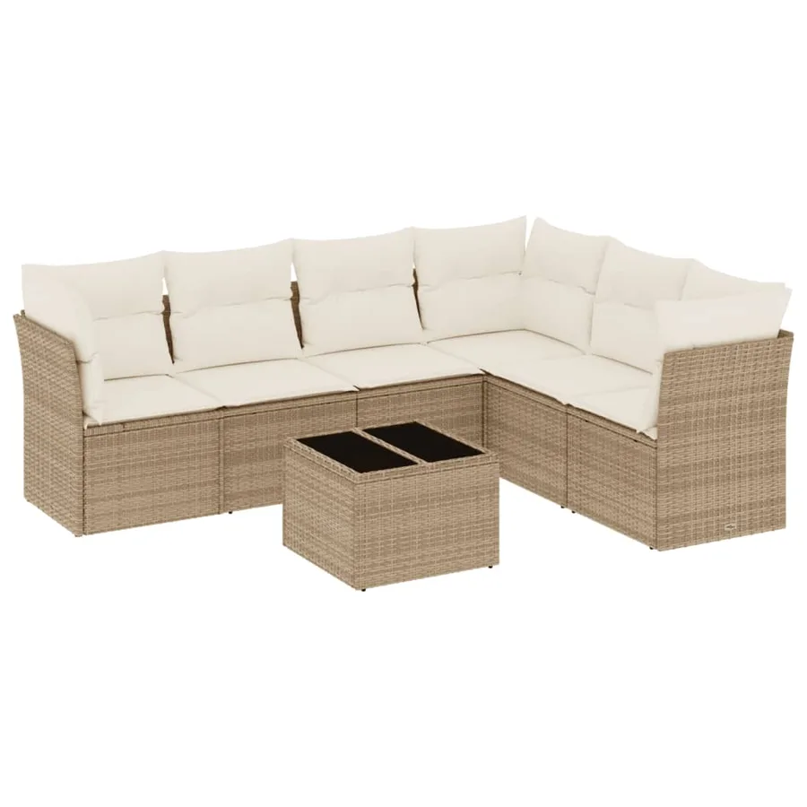 Salon de jardin avec coussins 7 pcs beige résine tressée - 2