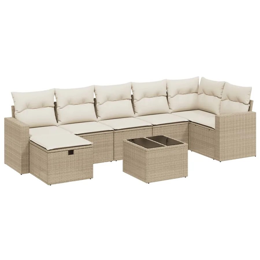 Salon de jardin avec coussins 8 pcs beige résine tressée - 2