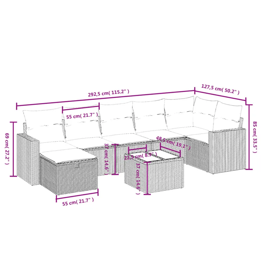 Salon de jardin avec coussins 8 pcs beige résine tressée - 4
