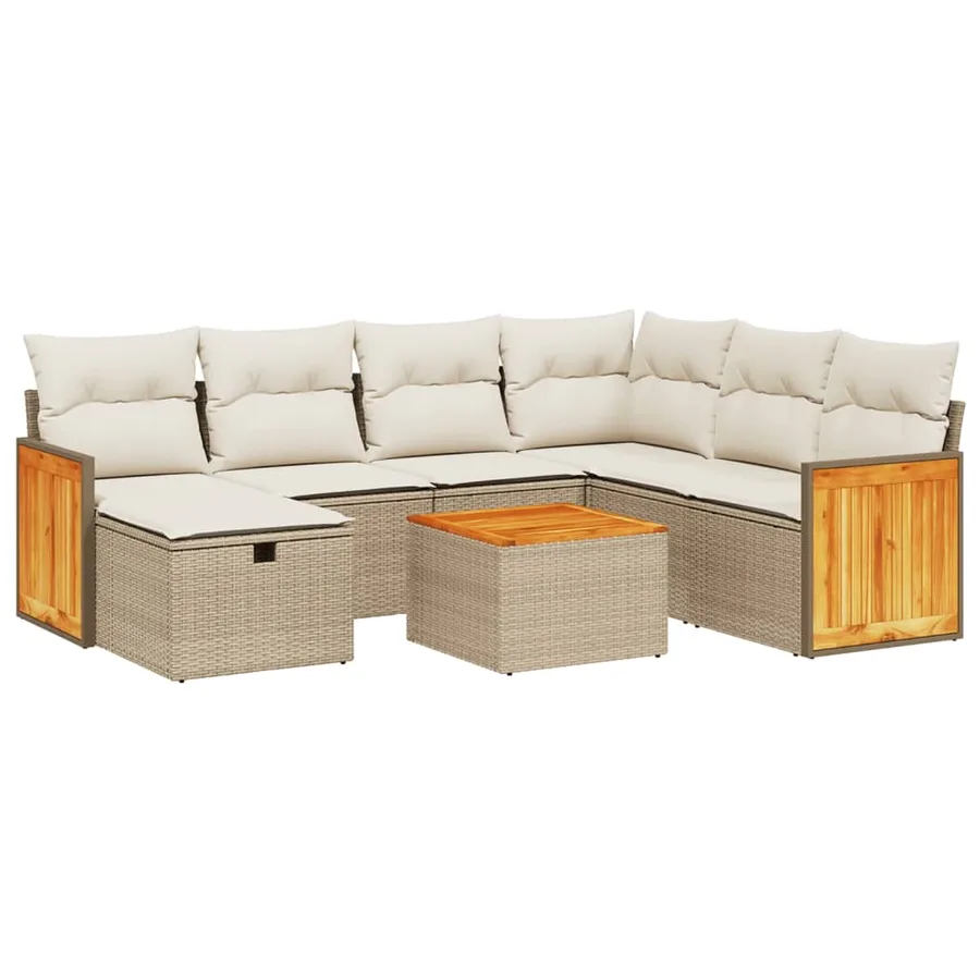 Salon de jardin avec coussins 8 pcs beige résine tressée - 2