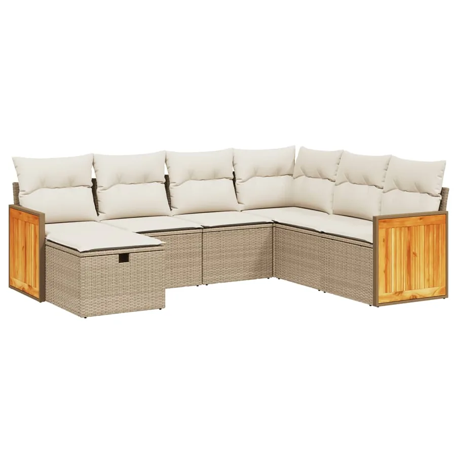 Salon de jardin avec coussins 7 pcs beige résine tressée - 2