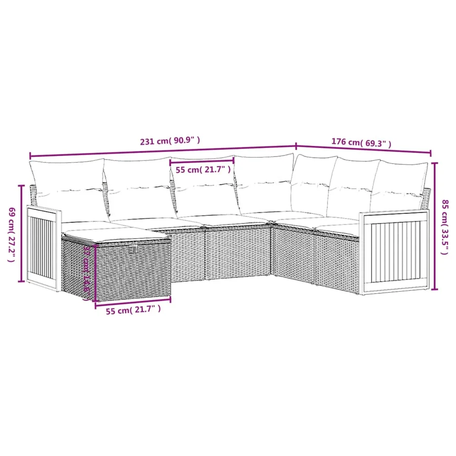 Salon de jardin avec coussins 7 pcs beige résine tressée - 4