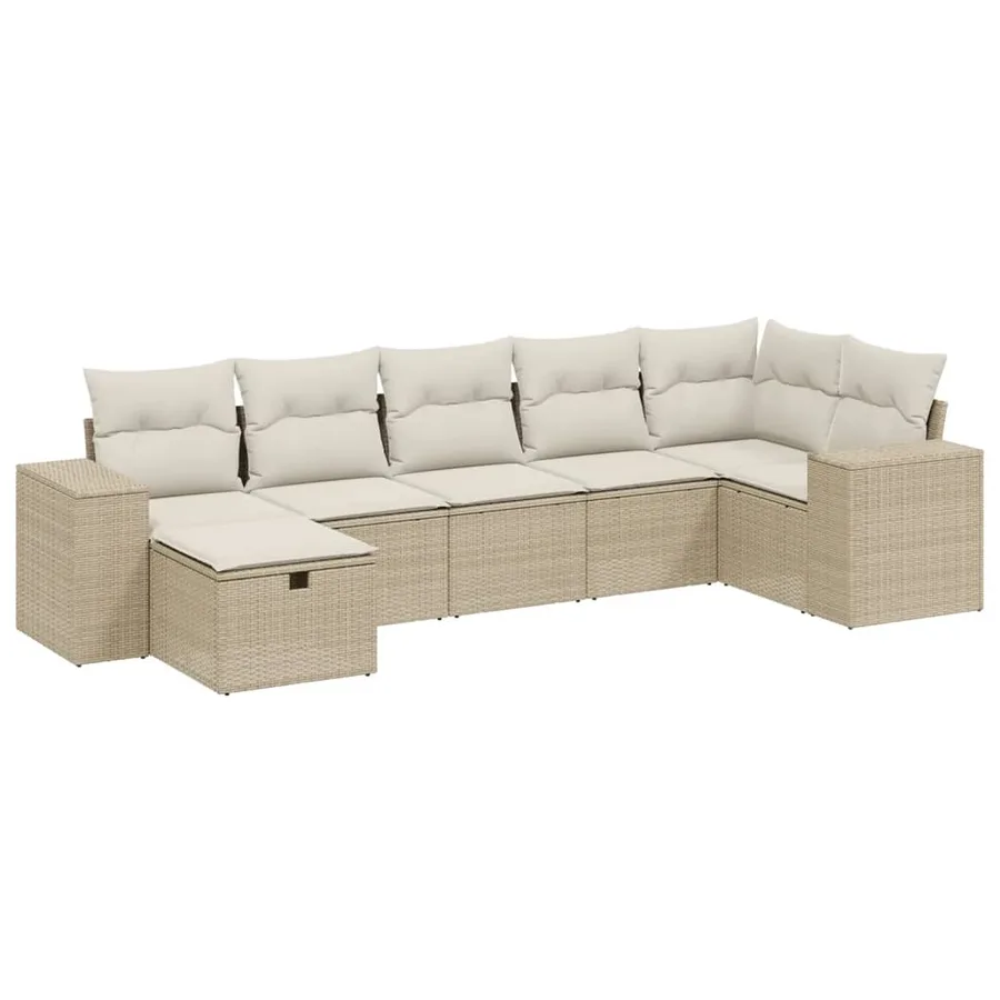 Salon de jardin avec coussins 7 pcs beige résine tressée - 2