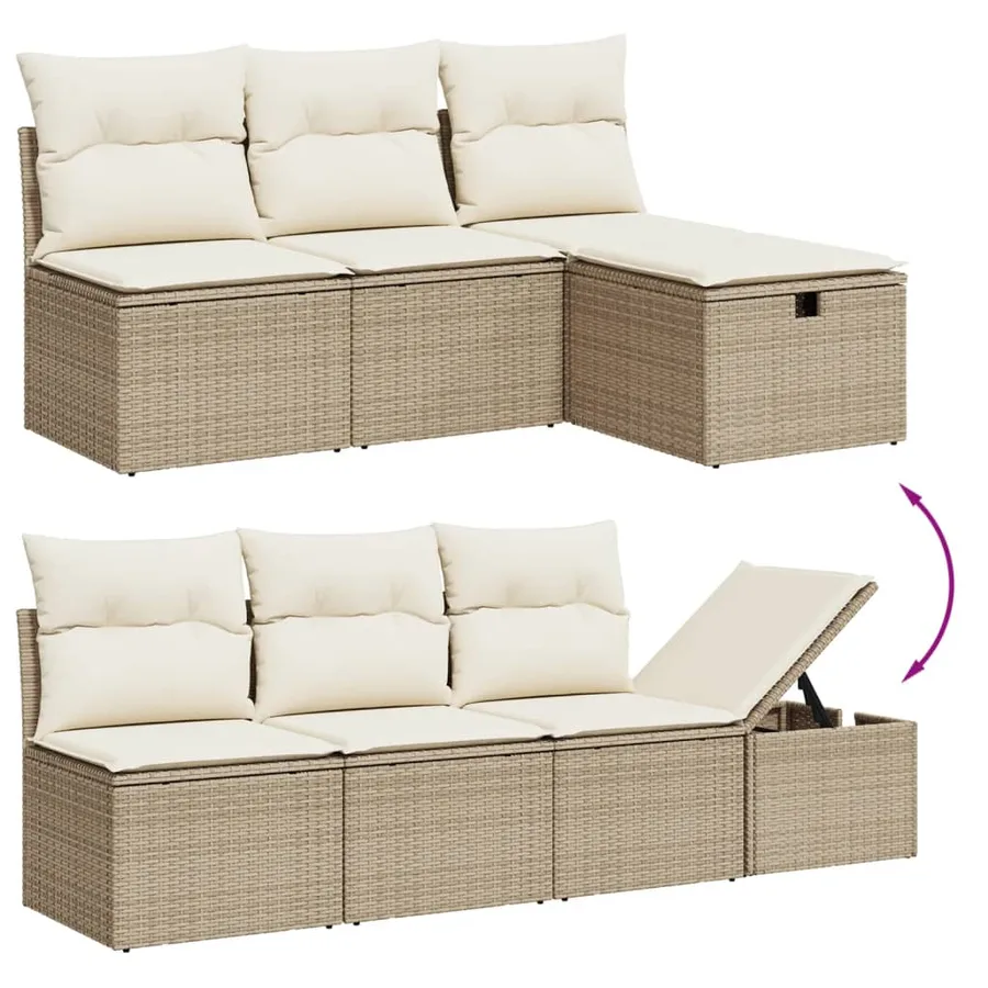 Salon de jardin avec coussins 7 pcs beige résine tressée - 3