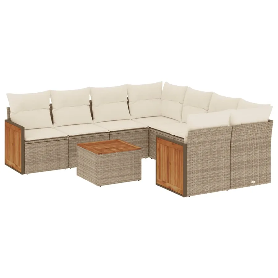 Salon de jardin avec coussins 9 pcs beige résine tressée - 2